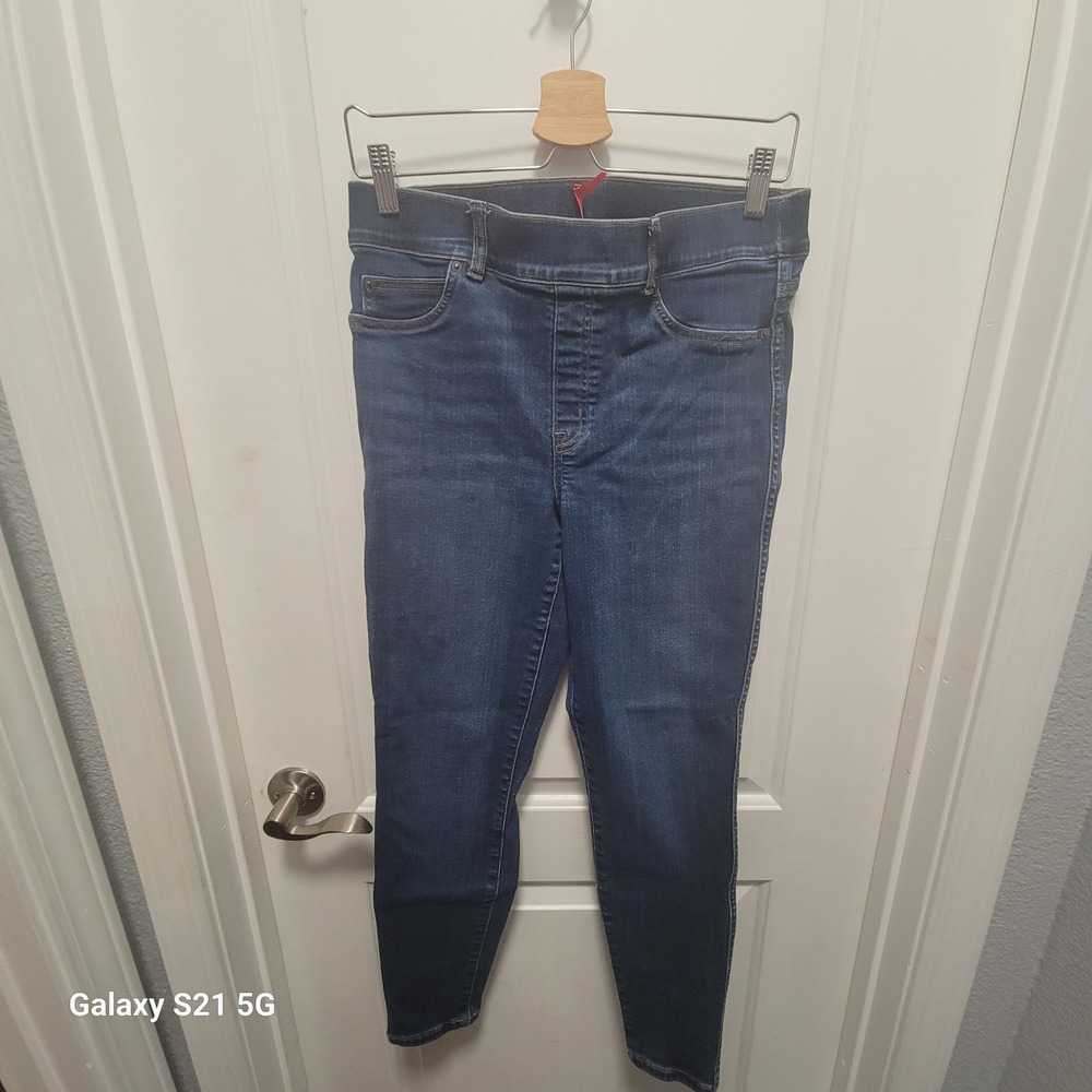 Spanx Ankle Skinny Jeans Dark Wash Pull On Denim Leggings Size Large